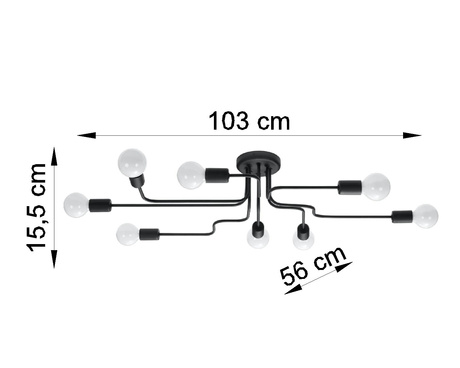 Candelabru VECTOR 8 negru + 8x bec LED E27 4000K rece 7.5W 650lm