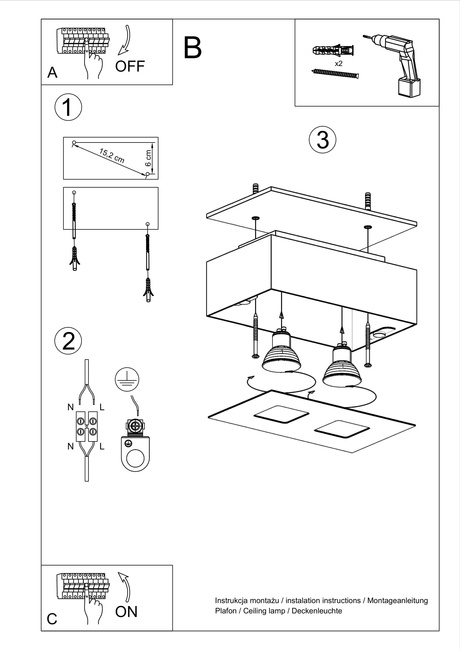 Plafonieră MONO 2 alb + 2x bec LED GU-10 3000K cald 7W 620lm