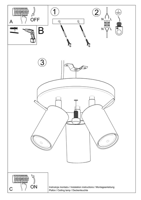 Plafonieră RING 3P alb + 3x bec LED GU-10 4000K rece 7W 630lm