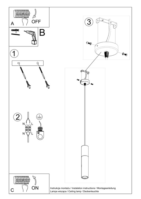 Lampă suspendată BORGIO 1 alb + 1x bec LED GU-10 4000K rece 7W 630lm