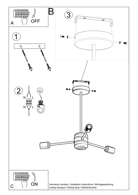 Candelabru LANGO 3 negru + 3x bec LED E27 4000K rece 7,5W 650lm