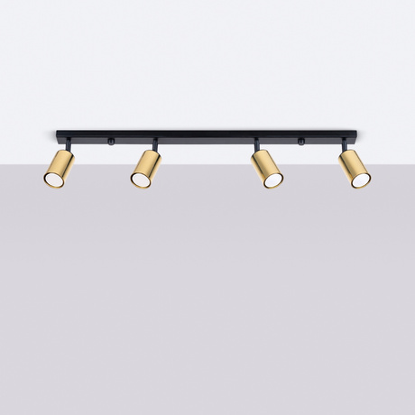 Plafonieră WINX 4L negru / auriu + 4x bec LED GU-10 4000K rece 7W 530lm
