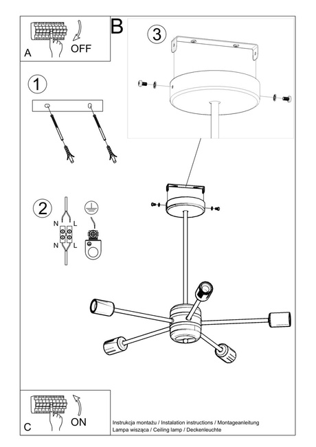 Candelabru LANGO 5 negru + 5x bec LED E27 3000K cald 7,5W 620lm