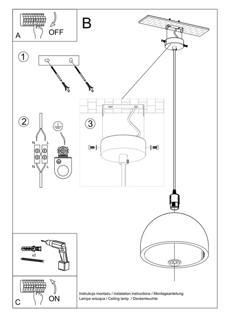 Lampă suspendată PABLITO + 1x bec LED E27 4000K rece 7,5W 650lm