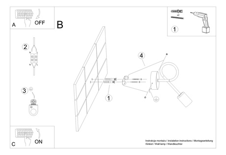 SUPEŁ lampă de perete negru + 1X bec LED E27 3000K 7W 760lm