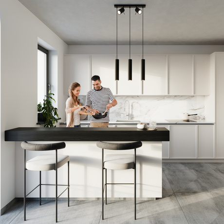 Lampă suspendată RING 3 negru + 5x bec LED GU-10 4000K rece 7W 630lm