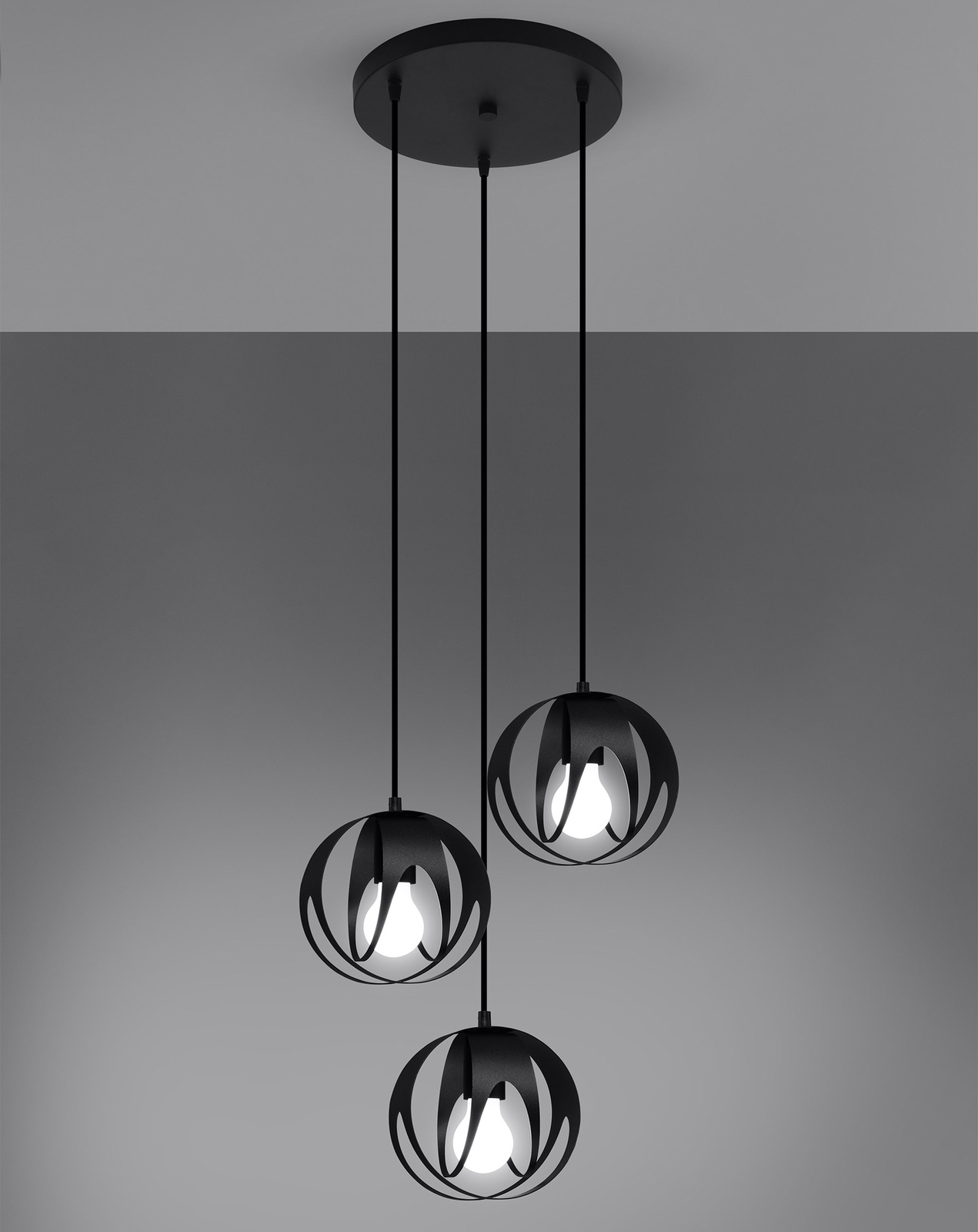 TULOS 3P lampă suspendată negru + 3x bec LED E27 4000K rece 7,5W 650lm