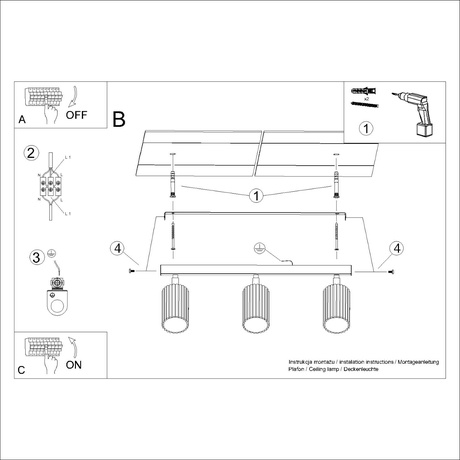 Plafonieră KARBON 3L verde măsliniu
