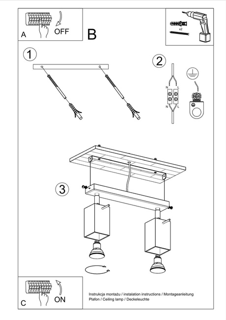 MERIDA 2 lampă de tavan negru + 2x GU-10 LED bec 3000K cald 7W 620lm