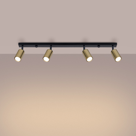 Plafonieră WINX 4L negru / auriu + 4x bec LED GU-10 4000K rece 7W 530lm