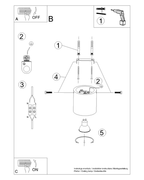Plafonieră ORBIS lemn natural + 1x bec LED GU-10 4000K rece 7W 630lm