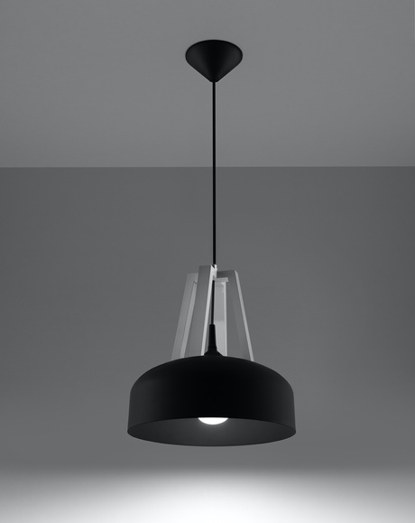 CASCO lampă suspendată negru/alb lemn + 1x bec LED E27 4000K rece 7,5W 650lm