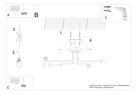 Candelabru VECTOR 4 negru + 4X bec LED E27 3000K 7W 760lm