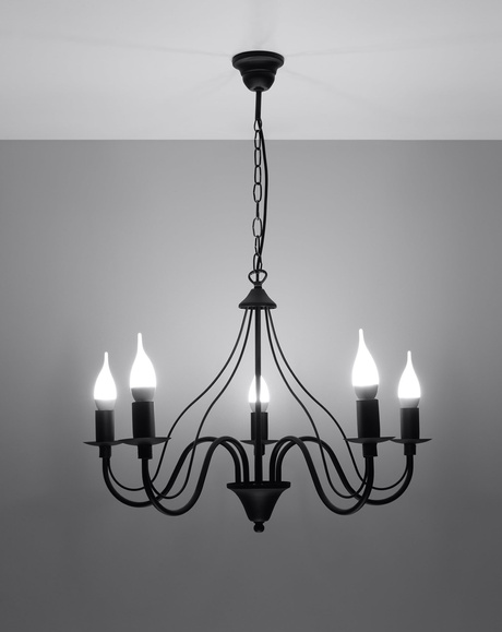 Candelabru MINERWA 5 negru + 5x bec LED E14 3000K cald 7.5W 620lm