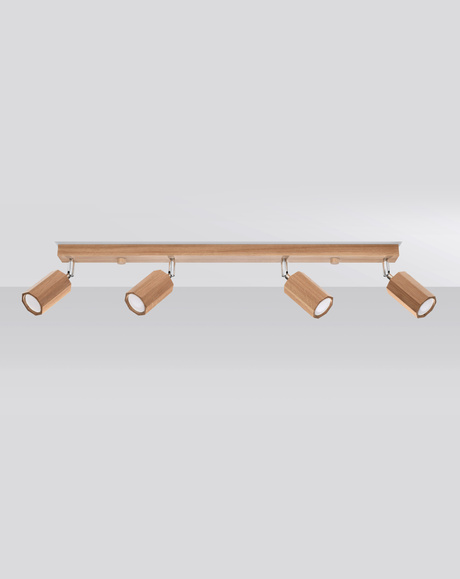Plafonieră ZEKE 4 stejar + 4x bec LED GU-10 3000K Warm 7W 620lm