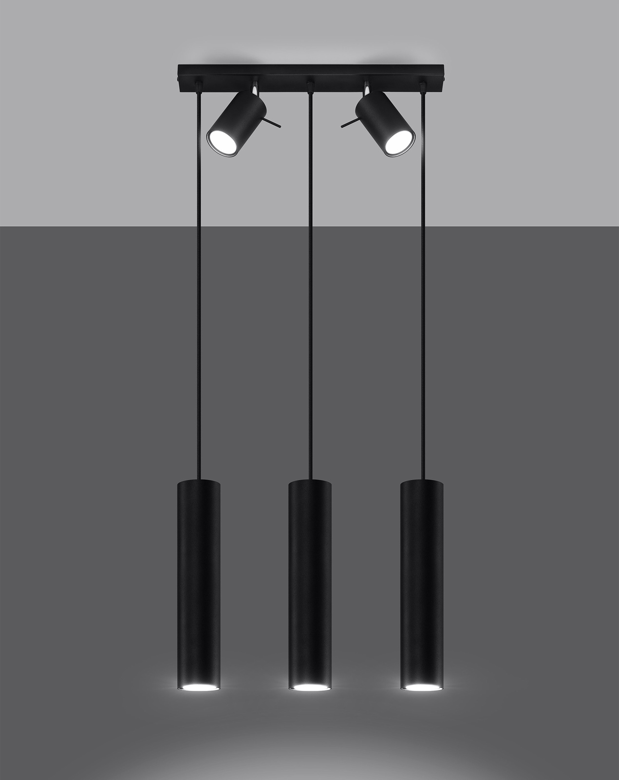 RING 3 negru lampă suspendată + 5x GU-10 3000K cald 7W 620lm bec LED