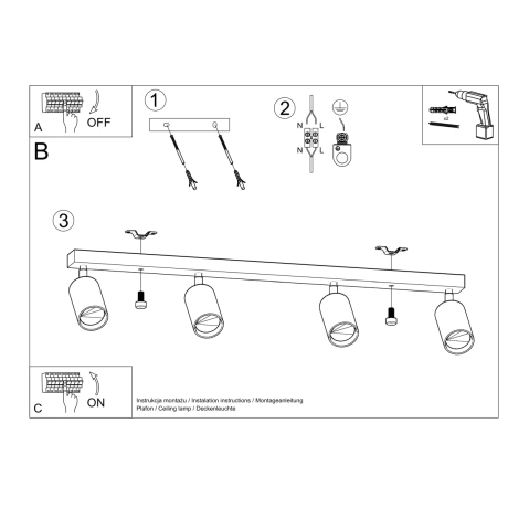 Plafonieră BERG 4 lemn natural