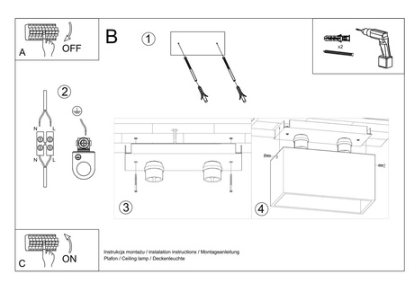 Plafonieră QUAD MAXI gri + 2x bec LED GU-10 3000K Warm 7W 620lm