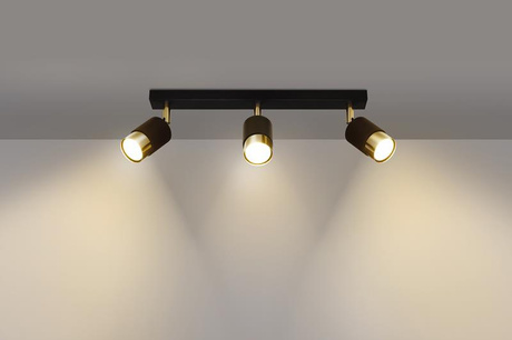Plafonieră NERO 3 negru / auriu + 3x bec LED GU-10 4000K rece 7W 630lm