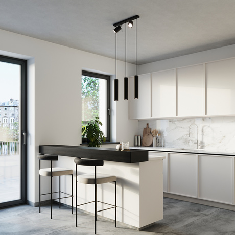 Lampă suspendată RING 3 negru + 5x bec LED GU-10 4000K rece 7W 630lm