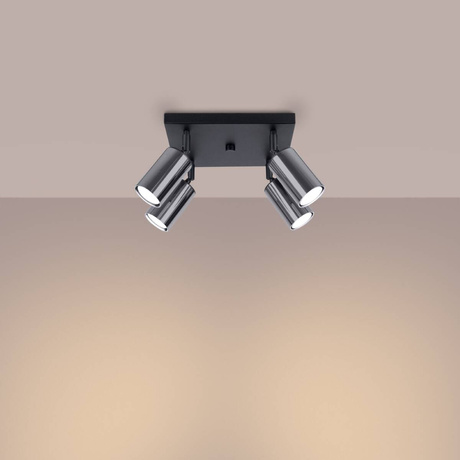 Plafonieră WINX 4 negru/cromo + 4 becuri LED GU-10 3000K Warm 7W 510lm