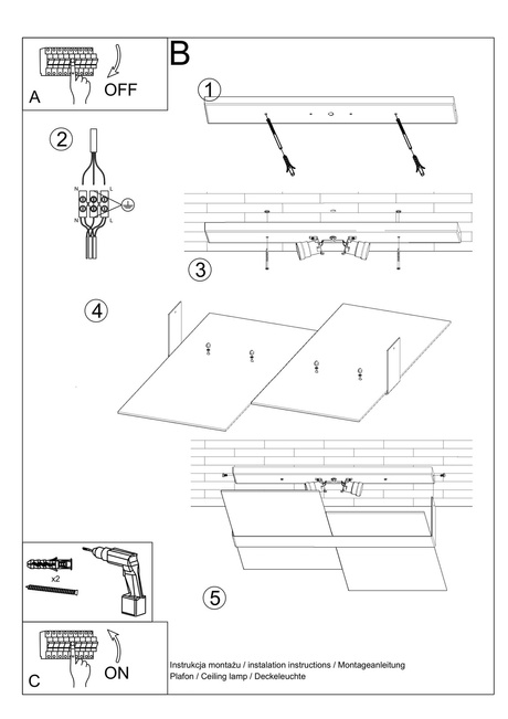 Plafonieră cromată MASSIMO + 2 becuri LED E27 4000K Cold 7.5W 650lm