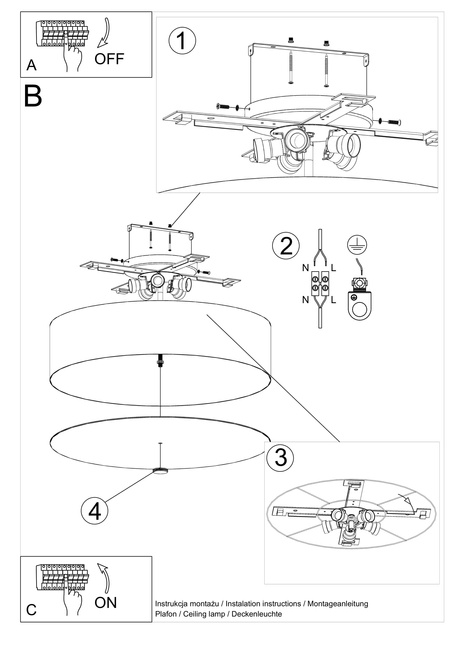 Plafonieră SKALA 80 negru + 6x bec LED E27 4000K Rece 7.5W 650lm