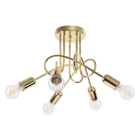 Candelabru SUPEŁ 5 auriu lucios + 5X bec LED E27 3000K 7W 760lm