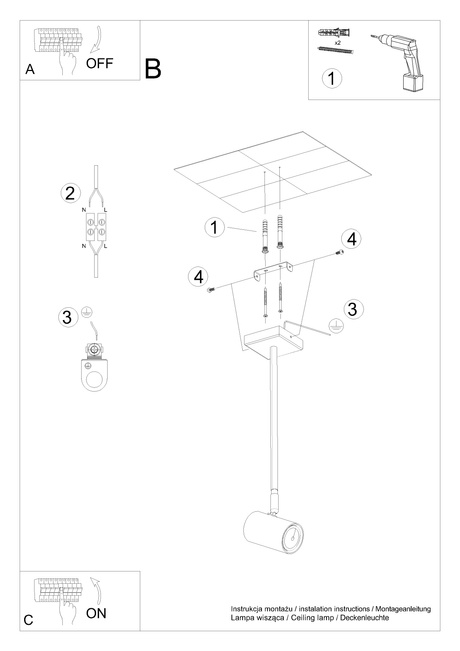 Plafonieră NORANO negru + 1x bec LED GU-10 3000K Warm 7W 620lm