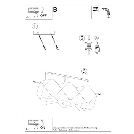 Plafonieră WOODY 3 lemn natural