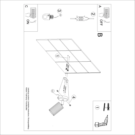 Lampă de perete KARBON negru cu un comutator