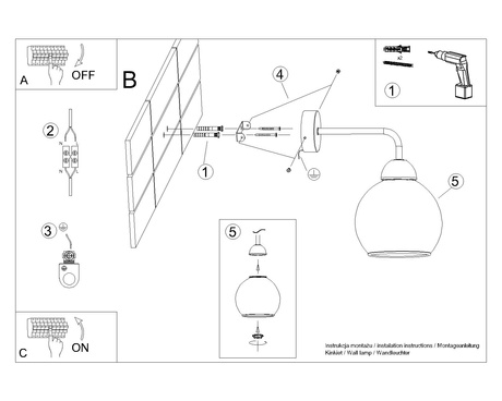 Lampă de perete ALINO 1 negru + 1x bec LED E27 3000K Warm 7.5W 620lm