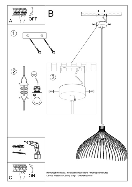 Lampă suspendată UMB alb + 1x bec LED E27 3000K cald 7.5W 620lm