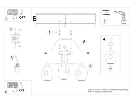 Candelabru FILLAN 3 negru + 3x bec LED E27 4000K rece 7,5W 690lm