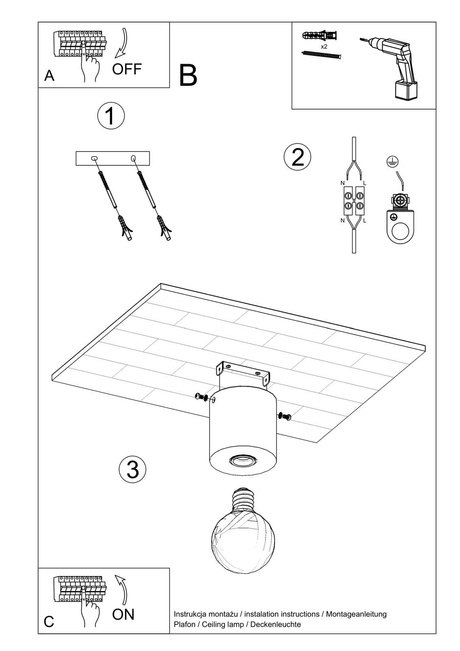 SALGADO lampă de plafon din beton + 1x bec LED E27 4000K rece 7.5W 650lm