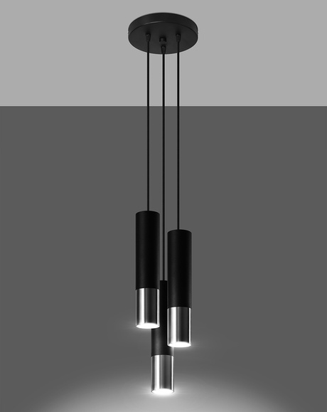 LOOPEZ 3P lampă suspendată negru / crom + 3x bec LED GU-10 4000K rece 7W 630lm