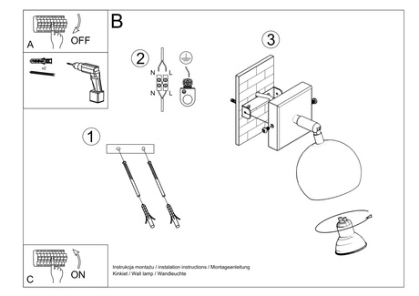 Lampă de perete OCULARE 1 negru + 1x bec LED GU-10 4000K rece 7W 630lm