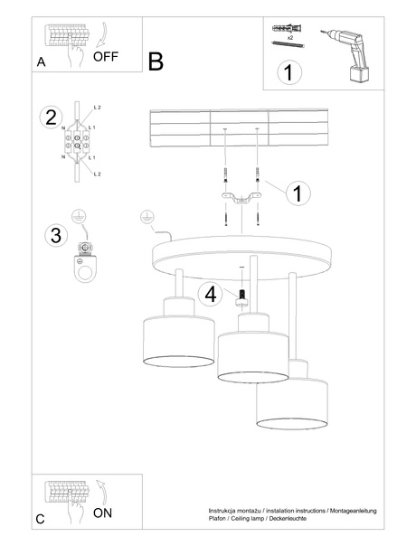 Plafonieră SAVAR 3 negru + 3x bec LED E27 4000K Rece 7.5W 690lm
