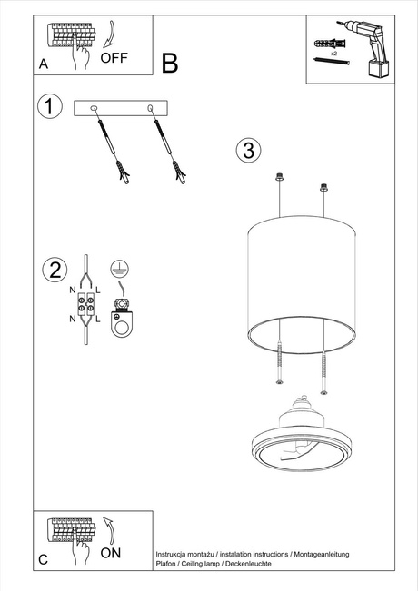 Plafonieră TIUBE alb + 1x bec LED GU10 AR111 3000K cald 12W 800lm