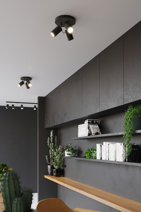 Plafonieră RING 3P negru + 3x bec LED GU-10 3000K Warm 7W 620lm