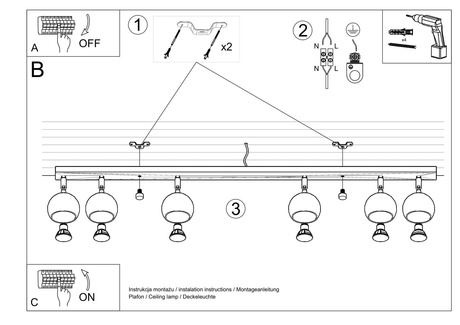 Plafonieră OCULARE 6L alb +6x bec LED GU-10 4000K rece 7W 630lm