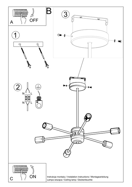 Candelabru LANGO 6 negru + 6x bec LED E27 4000K rece 7,5W 650lm