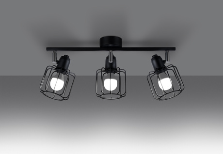 Plafonieră BELUCI 3 negru + 3x bec LED E14 4000K Rece 7.5W 680lm