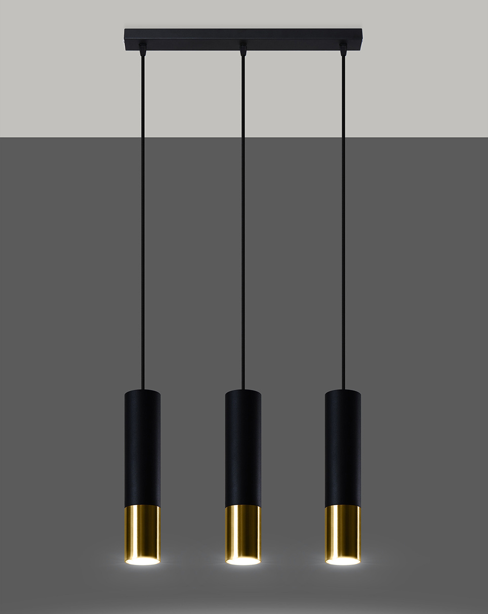 LOOPEZ 3L negru / aur lampă suspendată + 3x GU-10 3000K cald 7W 620lm bec LED
