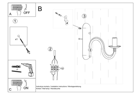 MINERWA lampă de perete negru + 1x bec LED E14 4000K rece 7.5W 650lm