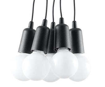 DIEGO 5 lampă suspendată negru + 5x bec LED E27 3000K Warm 7,5W 620lm