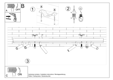Plafonieră EYETECH 6 negru + 6x bec LED G9 4000K Cold 4.5W 530lm
