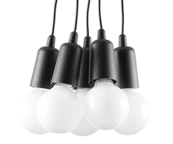 DIEGO 5 lampă suspendată negru + 5x bec LED E27 4000K rece 7,5W 650lm