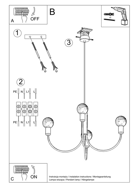 Candelabru PICCOLO 3 + 3x Bec LED E27 3000K Warm 7.5W 620lm