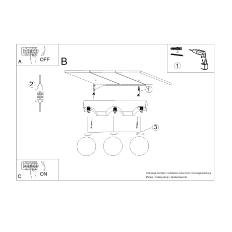 Plafonieră BULBO 3 lemn natural